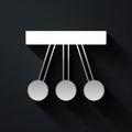 Silver Pendulum icon isolated on black background. Newtons cradle. Long shadow style. Vector