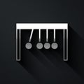 Silver Pendulum icon isolated on black background. Newtons cradle. Long shadow style. Vector