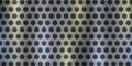 Silver perforated metal background. Gray brushed stainless steel vector pattern. Iron gradient texture with black circles Royalty Free Stock Photo