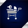 Silver Pet stroller icon isolated on dark blue background. Vector Royalty Free Stock Photo