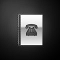 Silver Phone book icon isolated on black background. Address book. Telephone directory. Long shadow style. Vector