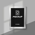 Silver photo frame mockup with vertical blank screen, luxury poster template Royalty Free Stock Photo