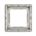 Silver photo frame with pattern on white background. 3d renderin