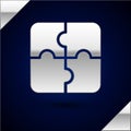 Silver Piece of puzzle icon isolated on dark blue background. Business, marketing, finance, template, layout Royalty Free Stock Photo