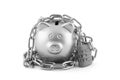 Silver piggy bank secured with padlock Royalty Free Stock Photo