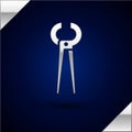 Silver Pincers and pliers icon isolated on dark blue background. Pincers work industry mechanical plumbing tool. Vector Royalty Free Stock Photo