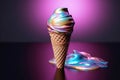 Silver pinck holographic made of gloss material ice cream . Generative AI