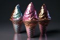 Silver pinck holographic made of gloss material ice cream . Generative AI