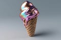 Silver pinck holographic made of gloss material ice cream . Generative AI