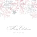 Dusty Pnk Snowflakes Christmas Greeting Card, Vector Background Royalty Free Stock Photo