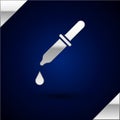 Silver Pipette icon isolated on dark blue background. Element of medical, chemistry lab equipment. Pipette with drop