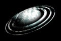 Silver planet. Star orbits on black background Royalty Free Stock Photo