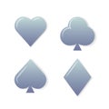 Silver playing cards symbols set on white background.