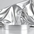 Silver Podium with Draped Fabric Background Royalty Free Stock Photo