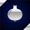 Silver Pomegranate icon isolated on dark blue background. Garnet fruit. Vector