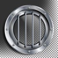 Porthole Vector. Round Silver Window With Rivets. Bathyscaphe Ship Metal Frame Design Element. For Aircraft, Submarines