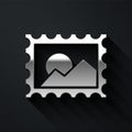 Silver Postal stamp icon isolated on black background. Long shadow style. Vector Royalty Free Stock Photo