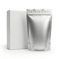 A silver pouch and a white box on a plain background Royalty Free Stock Photo