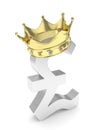 Silver pound sign with crown. 3D rendering.