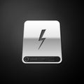 Silver Power bank icon isolated on black background. Portable charging device. Long shadow style. Vector Royalty Free Stock Photo