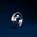 Silver Power button icon isolated on blue background. Start sign. Minimalism concept. 3d illustration 3D render Royalty Free Stock Photo