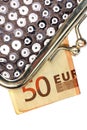 Silver Purse with fifty euros Royalty Free Stock Photo