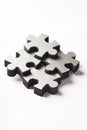 Silver puzzle pieces on white background