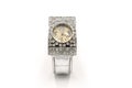 Silver quartz watch with precious stones