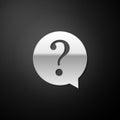 Silver Question mark in circle icon isolated on black background. Hazard warning symbol. FAQ sign. Copy files, chat Royalty Free Stock Photo