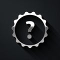 Silver Question mark icon isolated on black background. FAQ sign. Copy files, chat speech bubble and chart. Long shadow