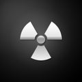 Silver Radioactive icon isolated on black background. Radioactive toxic symbol. Radiation Hazard sign. Long shadow style