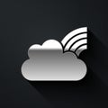 Silver Rainbow with clouds icon isolated on black background. Long shadow style. Vector Royalty Free Stock Photo