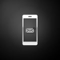 Silver Received message concept. New email notification on the smartphone screen icon isolated on black background. New Royalty Free Stock Photo