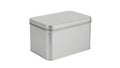 Silver Rectangular Metal Tin Box With Lid On White Background container Royalty Free Stock Photo