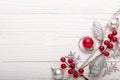 Silver red christmas gifts on white wooden background Royalty Free Stock Photo