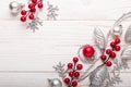 Silver red christmas gifts on white wooden background Royalty Free Stock Photo