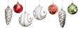 Silver, Red, Green Christmas New Year baubles for Christmas tree isolated Royalty Free Stock Photo