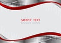 Silver and red wave vector background with copy space