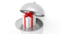 Silver restaurant cloche with gift box