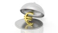 Silver restaurant cloche with gold euro symbol Royalty Free Stock Photo