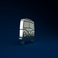 Silver Retro minivan icon isolated on blue background. Old retro classic traveling van. Minimalism concept. 3d Royalty Free Stock Photo