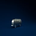 Silver Retro minivan icon isolated on blue background. Old retro classic traveling van. Minimalism concept. 3d Royalty Free Stock Photo