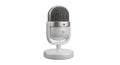 Silver retro-style microphone with a rounded metallic mesh grille, mounted on a Royalty Free Stock Photo
