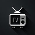 Silver Retro tv icon isolated on black background. Television sign. Long shadow style. Vector Royalty Free Stock Photo