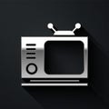 Silver Retro tv icon isolated on black background. Television sign. Long shadow style. Vector Illustration Royalty Free Stock Photo