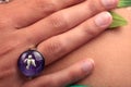 Silver ring bird purple gem