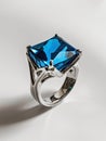 Silver ring with blue sapphire gemstone. Royalty Free Stock Photo