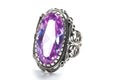 Silver ring with huge amethyst isolated