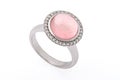 Silver ring with pink precious stone and diamonds Royalty Free Stock Photo