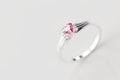 Silver Ring with Pink Ruby Heart Shape Diamond Soft Macro Focus 3d Rendering isolated on white Royalty Free Stock Photo